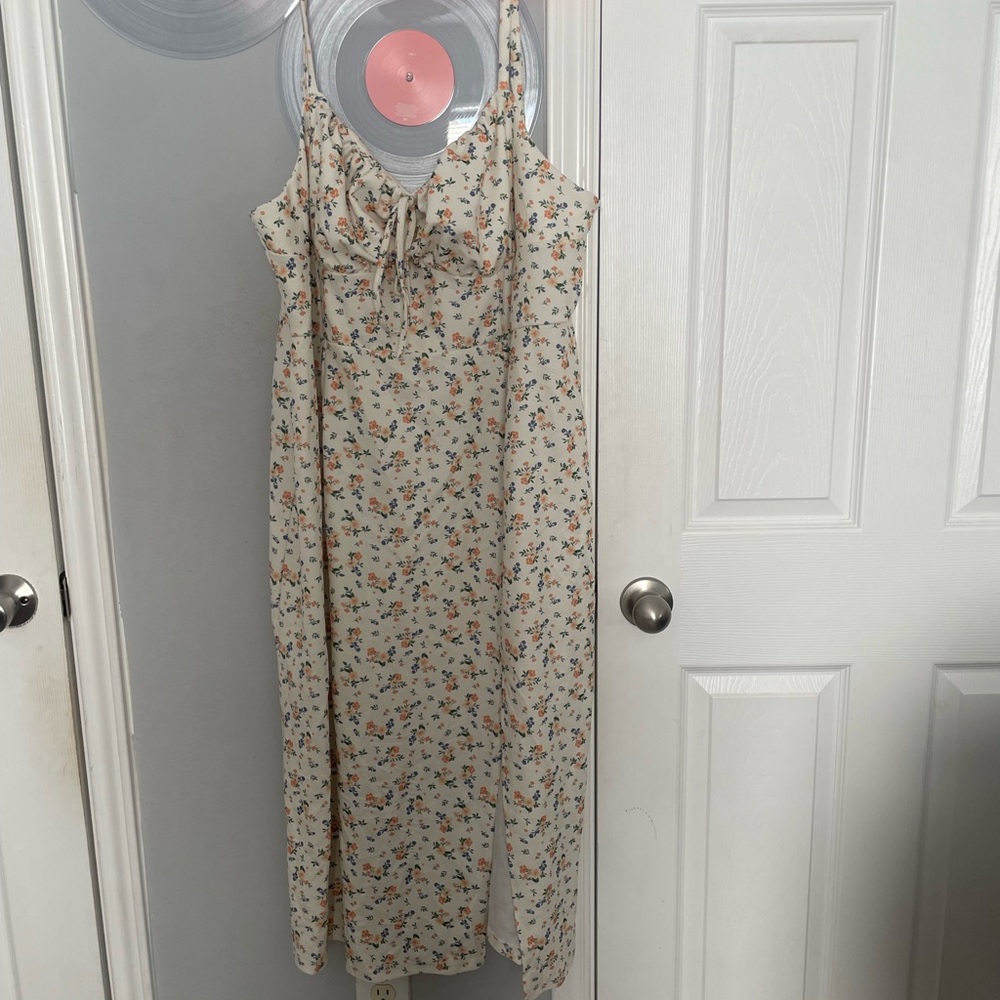 SHEIN Floral High Low Dress - Cream and Blue